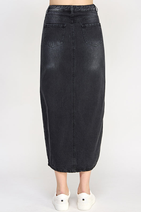 FADED BLACK FRONT SLIT MAXI SKIRT