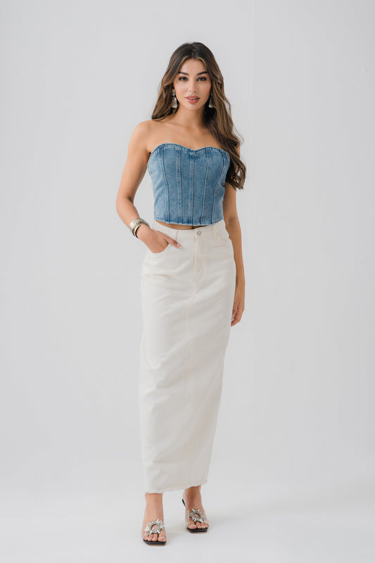 Column Denim Pencil Skirt