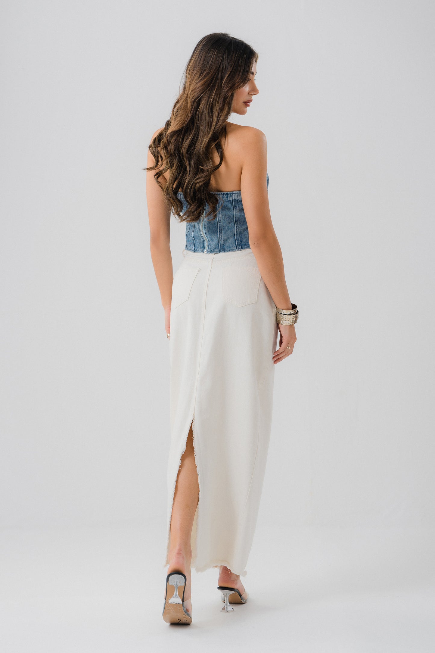 Column Denim Pencil Skirt