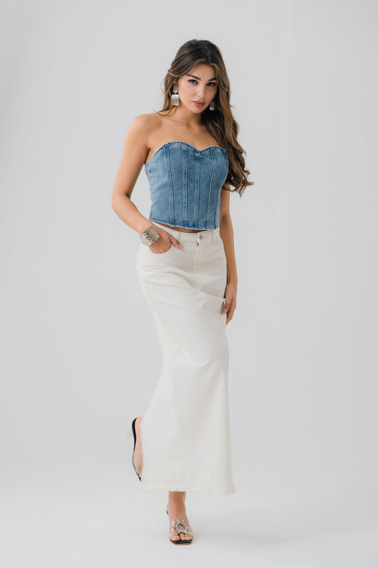 Column Denim Pencil Skirt