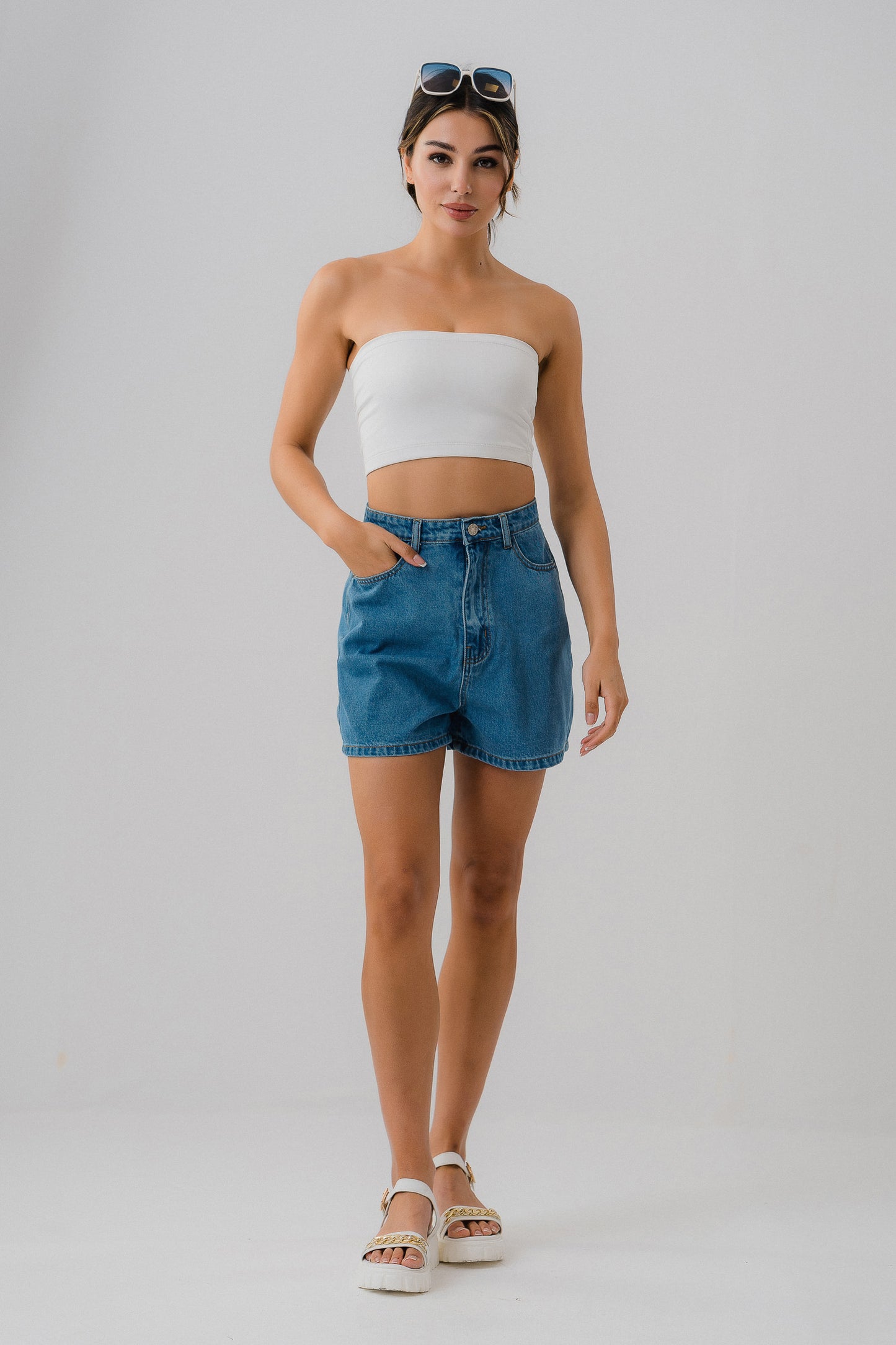 Mid Blue Denim Shorts