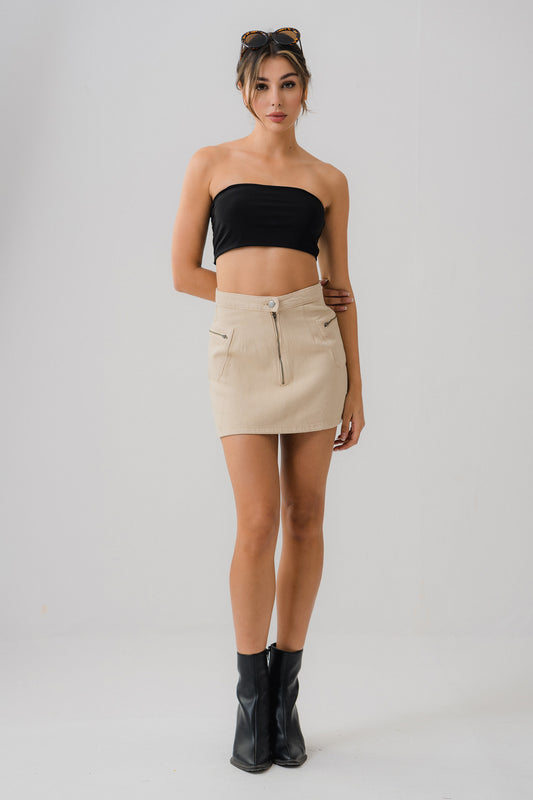 Zip Cargo Denim Mini Skirt