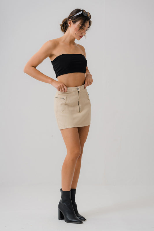 Zip Cargo Denim Mini Skirt