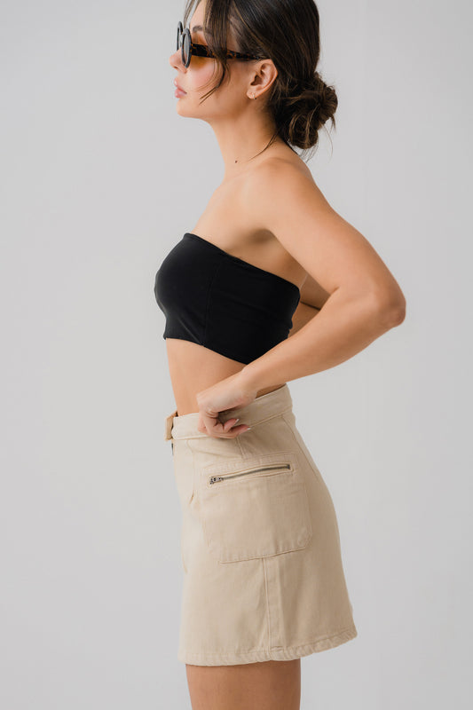 Zip Cargo Denim Mini Skirt