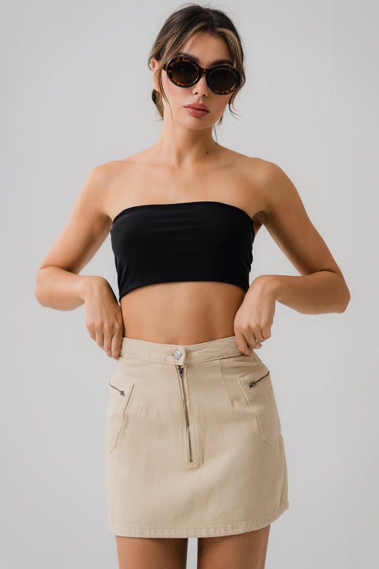 Zip Cargo Denim Mini Skirt