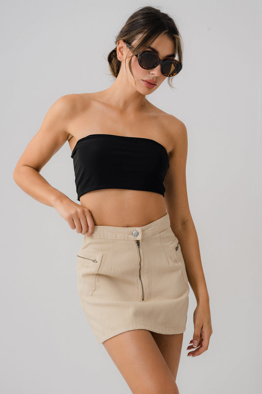 Zip Cargo Denim Mini Skirt