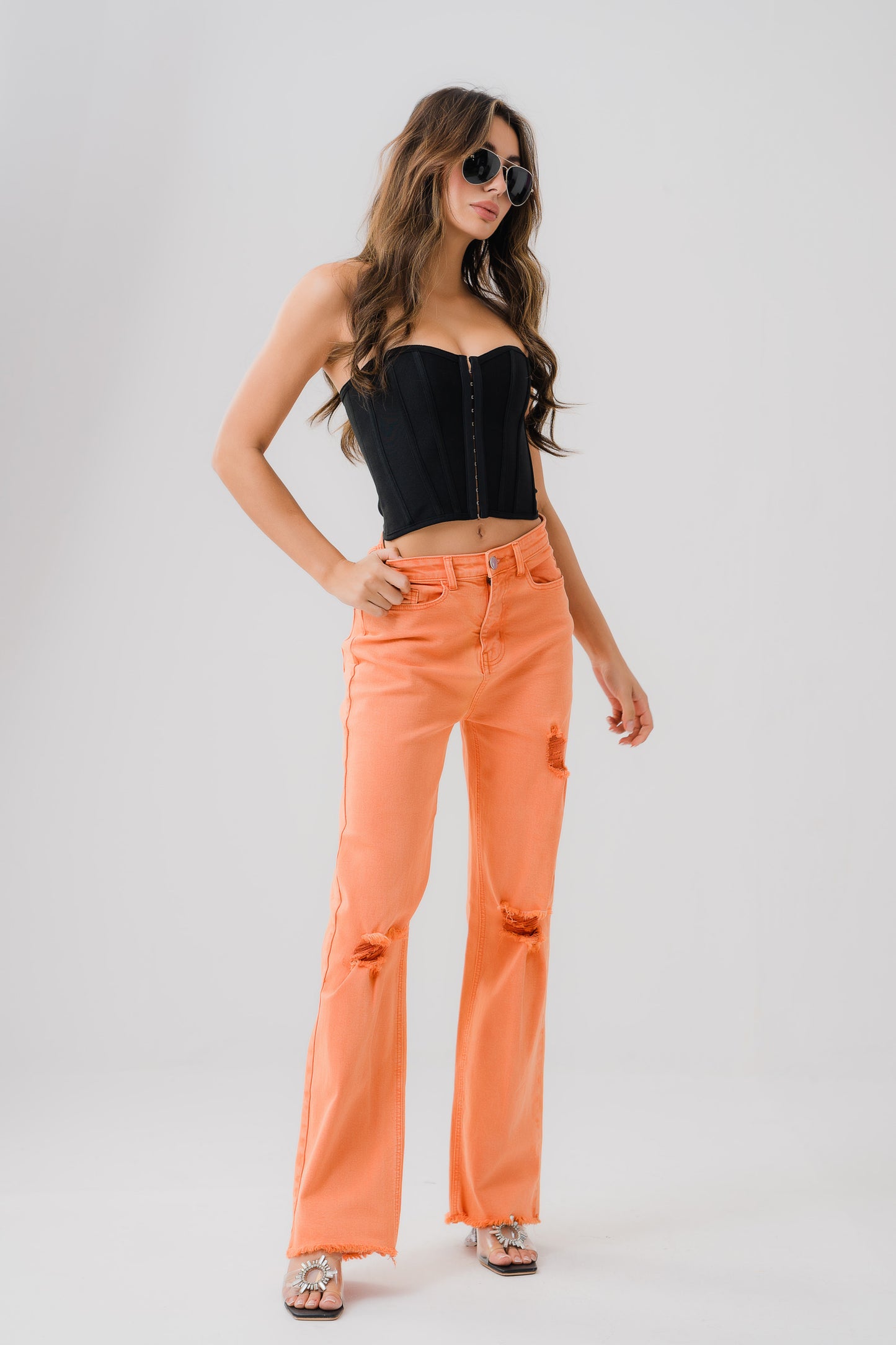 Orange Raw Hem Jeans