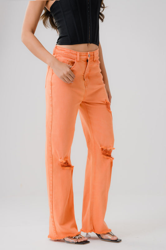 Orange Raw Hem Jeans