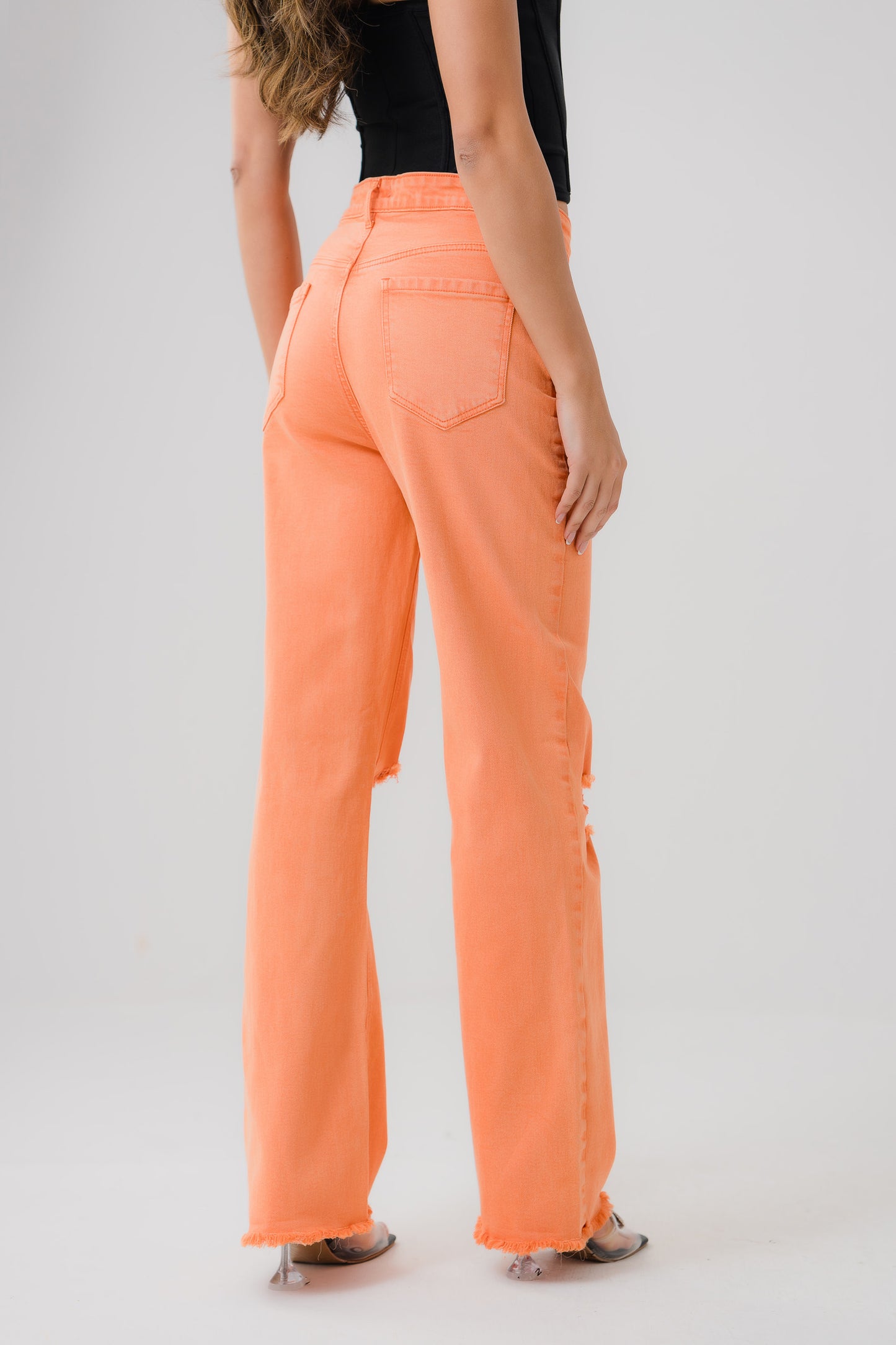 Orange Raw Hem Jeans