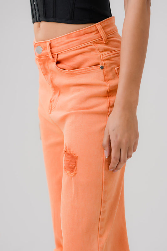 Orange Raw Hem Jeans