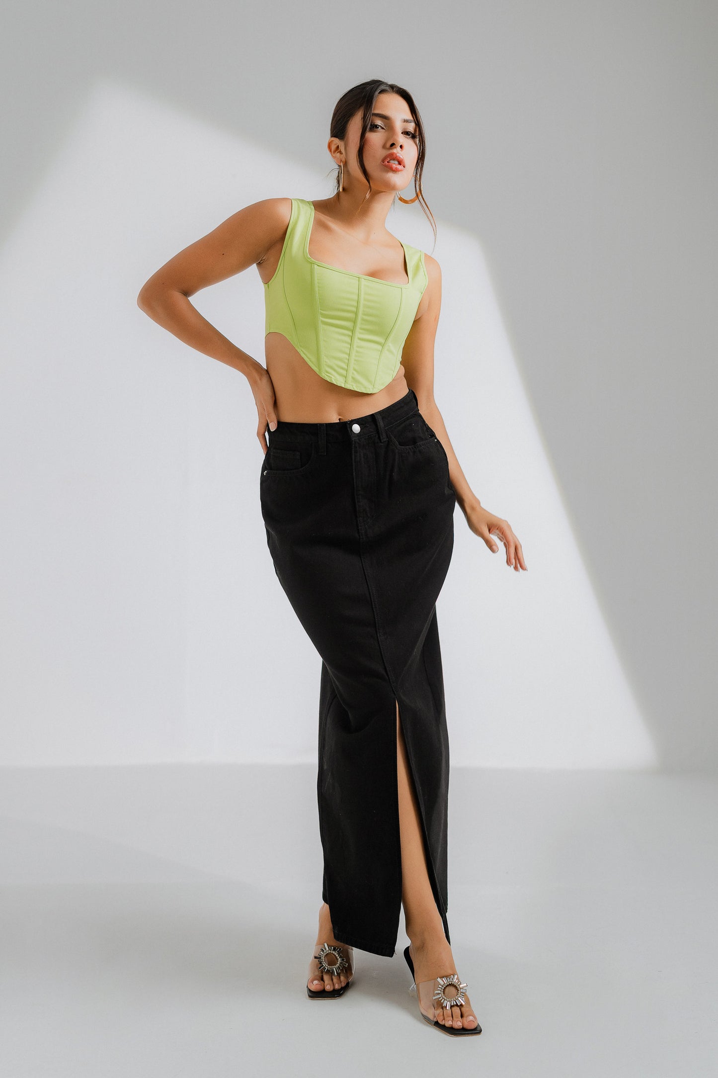 Front Slit Style Black Maxi Skirt