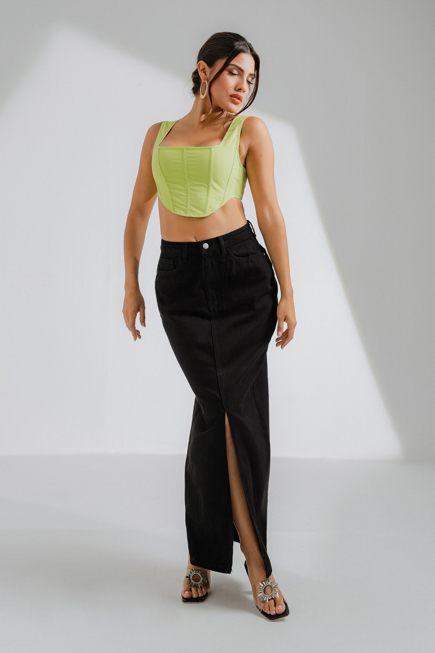 Front Slit Style Black Maxi Skirt