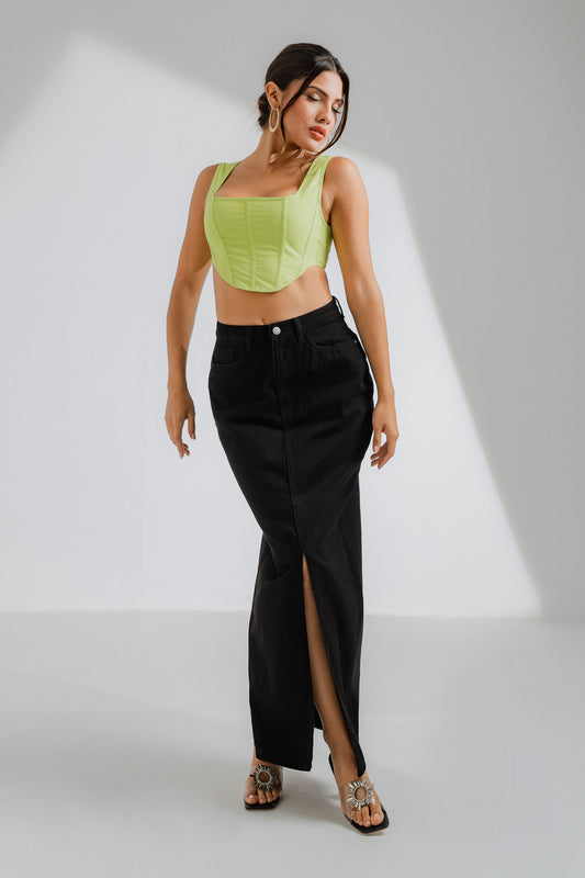 Front Slit Style Black Maxi Skirt