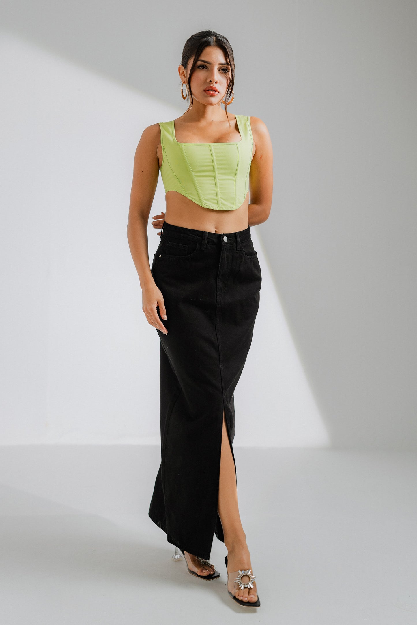 Front Slit Style Black Maxi Skirt